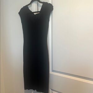 Black Asymmetrical V-Neck Midi Sheath Dress